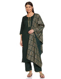 Anni Designer Women'S Cotton Blend Straight Printed Kurta With Pant & Dupatta (Sonari Gold & Green_L_Gold & Green_Large),Gold & Green,L,Cotton Blend,Straight,Dupatta