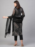 Anni Designer Women'S Georgette Floral Straight Kurta With Pant & Dupatta (Pivis Black,Black,L,Georgette,Regular,Dupatta