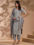 Gosriki Women'S Rayon Blend Printed Straight Kurta With Pant & Dupatta (Nukad Grey-Nw-Gs_L_Grey_Large),Grey,,B0CYH73Y2T