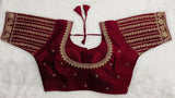 Vihu Fashion Women'S Readymade Blouse Embroidery Multi Coding Gold Thread Indian Ethnic Designer Stitched Readymade Saree Half Sleeve Maroon Blouse For Women For Saree Lehenga Choli Maroon 36