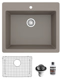 Karran QT-820 Top Mount 25 in. Single Bowl Quartz Kitchen Sink Kit in Concrete