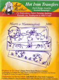 Hearts & Hummingbirds Aunt Marthas Hot Iron Embroidery Transfer