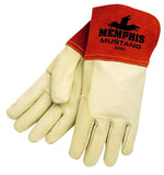 MCR Safety 4950M Mustang Premium Grain Cow MIG/TIG Welder Mens Gloves with Gauntlet Split Leather Cuff, Cream, Medium, (Pack of