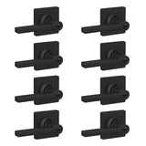 Lock Scout Straight Lever with Square Trim Bedroom and Bathroom Door Handle, Matte Black Finish, 8 Pack