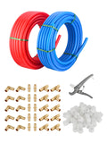 EFIELD 1/2-inch 2 x100 ft Pex-A Pipe Red & Blue 200 ft, 30 Pack 1/2 Brass Expansion Pex Fittings- Elbow Tee Coupler (30 PCS), 1