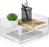 Monssive Acrylic Desk Organiser, 2Tier Paper Tray, 30.5 X 22.2 X 6.8 Cm, Clear Document Holder For Office