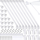 Hicarer 32 Pcs 12 Inch Wire Shelf Support Brackets Kit, Include 8 Mental Closet Support Brace 16 White Down Wall Clips and 8 Wir