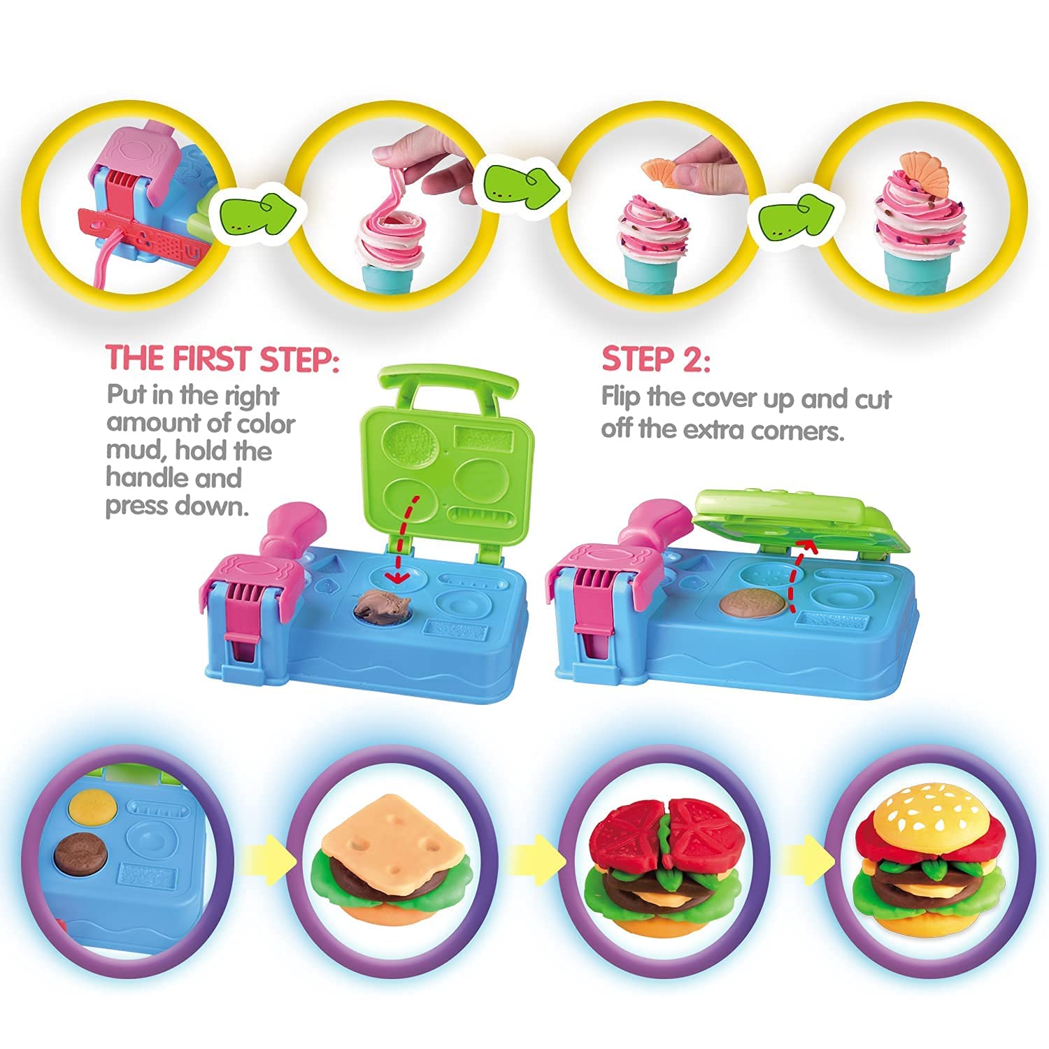 YiQis Burger Barbecue Play Food Modeling Dough Toys,Playdough Sets for Kids Ages 4-8, 21 Play Kitchen Accessories,Kitchen Creati