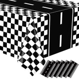 WNINK 6 Pack Race Car Table Cloth Black and White Gingham Tablecloths Disposable Plastic Buffalo Check Tablecloth Checkered Flag