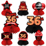 Happy 36 Birthday Red and Black Table Honeycomb Centerpieces Balloons Theme Decor Table Decorations Table Toppers for Girls Wome