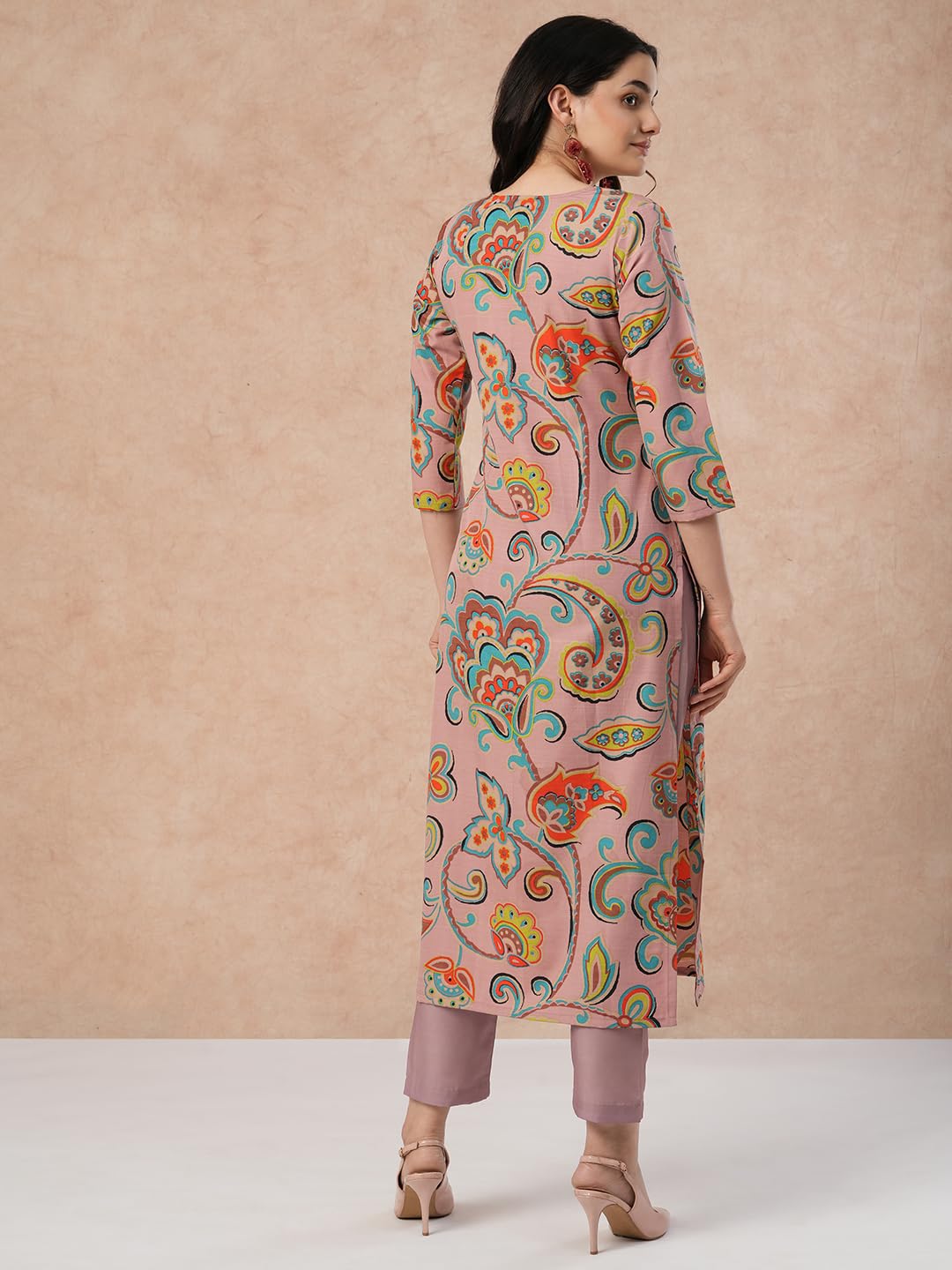 Gosriki Women'S Cotton Blend Straight Printed Kurta With Pant (Tinka Peach-Nw-Gs_S_Peach_Small),Peach,,B0CTXFTYFT