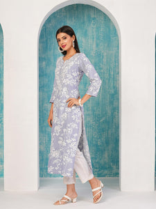 Gosriki Women'S Cotton Blend Chikankari Embroidered Straight Kurta (Zainab Grey-Bj-Gs_L_Grey_Large),Grey,,B0D4J5RJQS