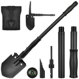 Survival Shovel, (28.3'') Camping Folding Shovel, Military Spade Multitool, Tactical Trench Tool, with Pickaxe, Compass, Whistle