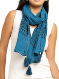 Ke Kanha Exports Stole For Women | Cotton Scarf For Women Stylish Boho Block Print Border With Tassels | Soft Lightweight Summer