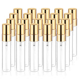 BOSMIOW 20Pcs 5ml Clear Glass Mist Spray Bottle Refillable Mini Perfume Atomizer Empty Travel Sample Bottle with Golden Aluminiz