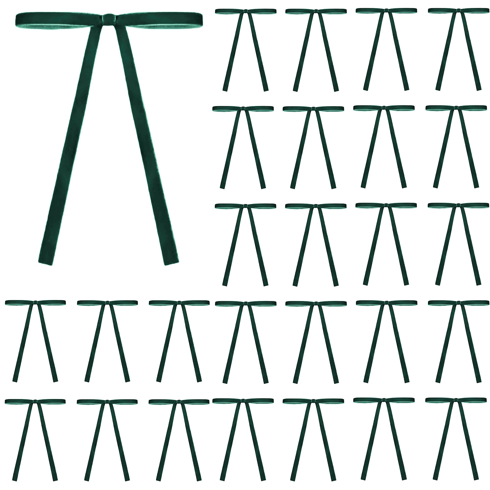 Meseey 30 Pcs Dark Green Velvet Christmas Bows 5 x 7 Inch Rustic Vintage Wedding Velvet Ribbon Gift Bows for Tree Wreath Garland