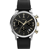 Timex Marlin Analog Watch For Man With Black Round Dial & Black Leather Strap Band Water Resistant Men'S Wrist Watches - Tw2W515