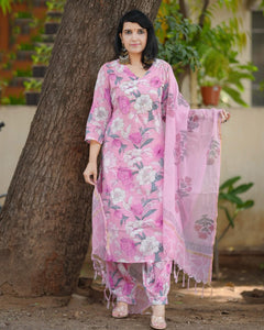 Gosriki Women'S Rayon Blend Straight Printed Kurta With Pant & Dupatta (Suragini Pink-Gs_L_Pink_Large),Pink,,B0DFCKRC6V