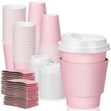 100 Pcs 12 oz Disposable Coffee Cups with Lids and Sleeves Bulk, Insulated Paper Cups Hot Chocolate Cups for Hot and Cold Bevera
