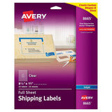 Avery Full Sheet Printable Shipping Labels, 8.5 x 11, Matte Clear, 25 Blank Mailing Labels (8665)