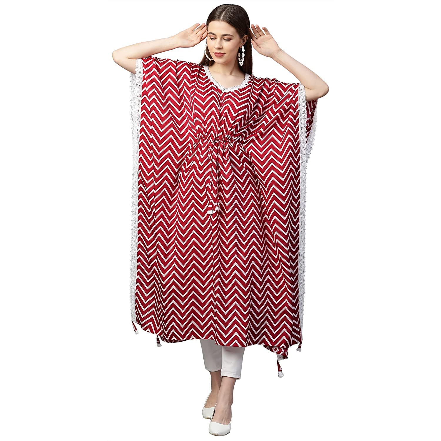 Anni Designer Women'S Crepe Printed Kaftan Kurti (Farhima-Red-1Nwe_S_Red_Small),Red,S