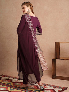 Gosriki Women'S Rayon Blend Straight Embroidered Kurta With Pant & Dupatta (Trp Wine-Vks01-Gs_S_Wine_Small),Wine,,B0DC6KDZYH