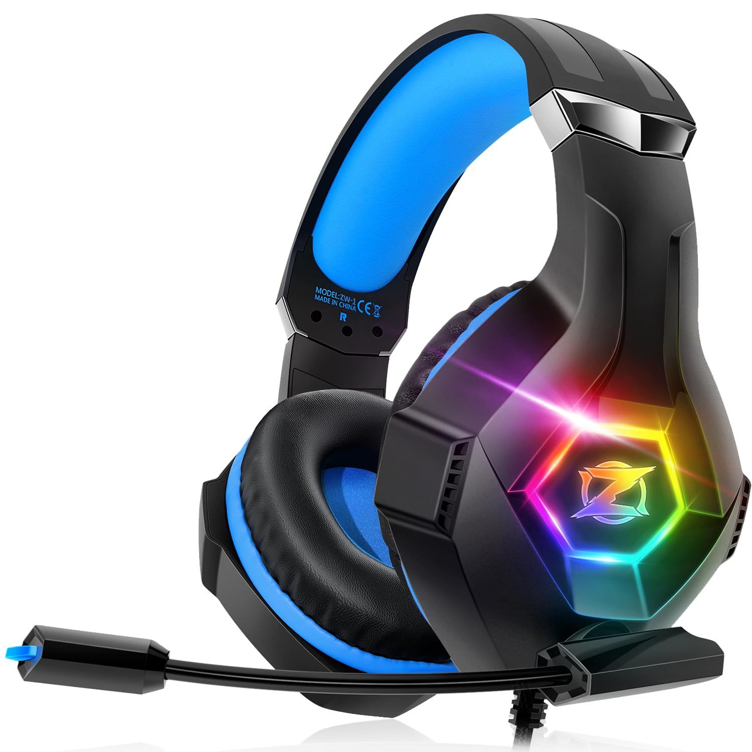 Ozeino Gaming Headset for PC, Ps4, Ps5, Xbox Headset with 7.1 Surround Sound, Gaming Headphones with Noise Cancelling Mic RGB Li