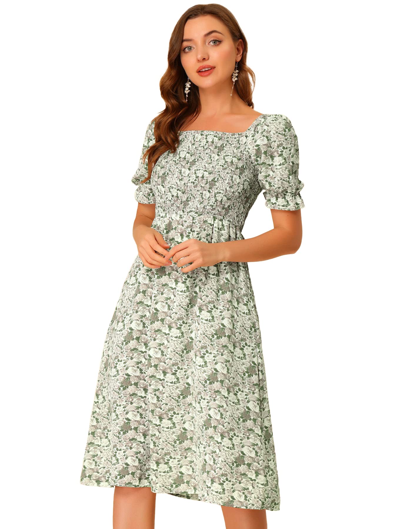 Toplot Dresses For Women Knee Length With Floral Print(Dress-5107-Grey-Xs),Grey,,B0C4DH1GLV