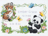 Dimensions Stamped Cross Stitch Kit Baby Animals Birth Record Personalized Baby Gift, 12 x 9, White