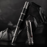 HONG DIAN D5 Qin Dynasty Fountain Pen Black Silver, Extra Fine Nib Piston Filling Pen, Retro Chinese Totem Engraving Smooth Writ