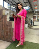 Anni Designer Women'S Rayon Viscose Straight Printed Kurta With Pant & Dupatta (June Pink_S_Pink_Small),Pink,S,,,