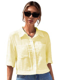 Toplot V-Collar Solid Crop Shirt For Women With Half Sleeves (Crop-Shirt-5183-Yellow-M),Yellow,,B0D5VCT5SP