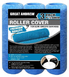 Great Andrew 3 Pack Paint Roller Covers 9 Inch 3/8-Inch Nap, Dense Fibers Large Paint Roller Kit for Painting Textured Smooth Ro