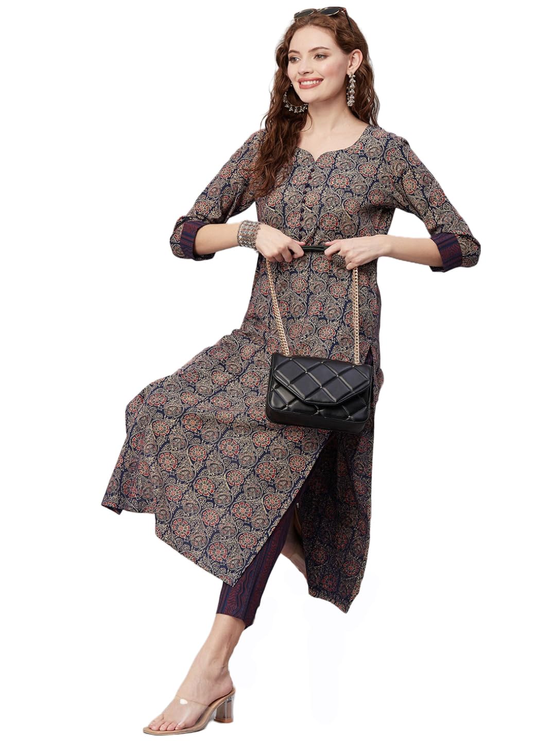 Anni Designer Women'S Cotton Blend Printed Straight Kurta With Pant (Jade Blue_Xxl_Blue_Xx-Large),Blue,2XL