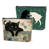 DETIGER 2 PCs Floral Cat Makeup Bag Cat Lover Gifts Cat Gifts Cosmetic Bag, Cat Mom Gifts Cat Themed Gifts for Women Best Friend