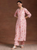 Libas Womens Printed Silk Blend A-Line Kurta With Trousers Pink 2Xl