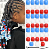 VENOFEN 48PCS Hair Beads Blue Red White Cute Dreadlock Bead 4th of July Loc Jewelry Accessories for Kids Girls Mixed Color Pony 