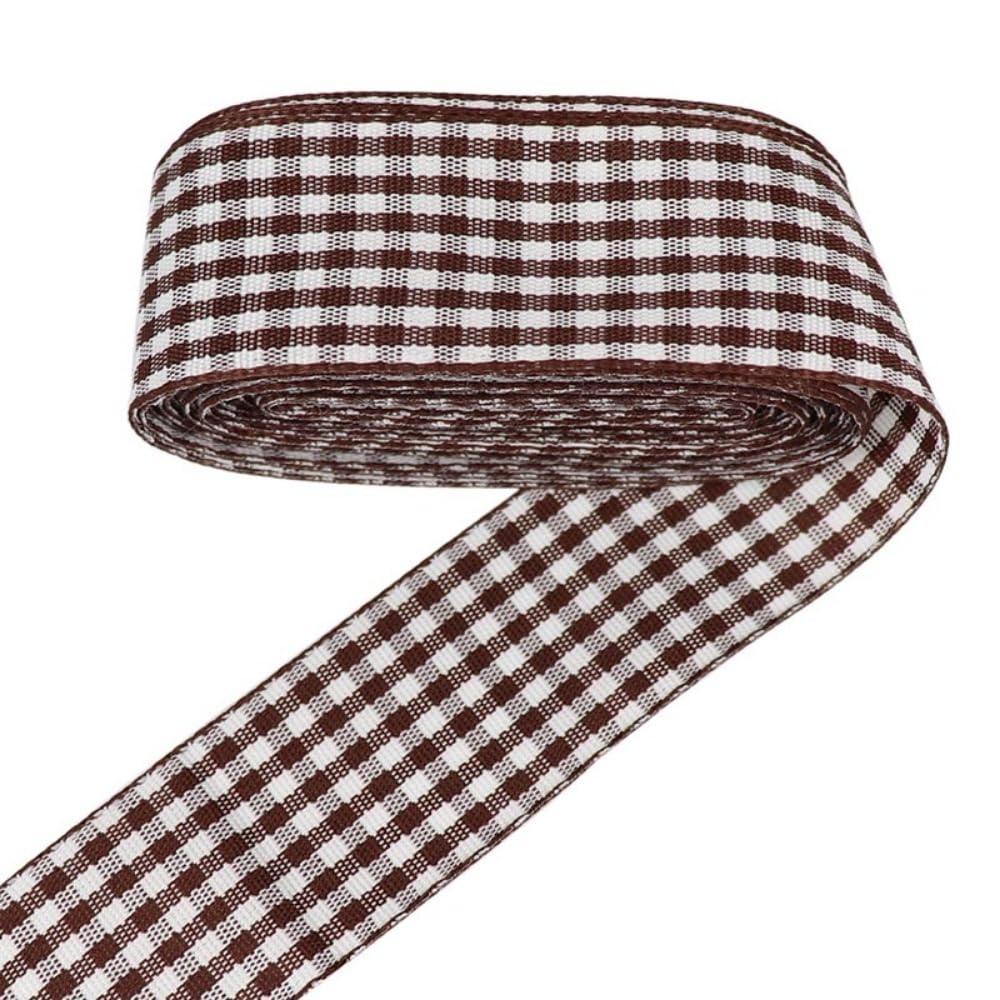 Gingham Ribbon Plaid Ribbon for Gift Wrapping Party Wedding Christmas Decoration (Coffee,1 (25mm) x 10 Yards)
