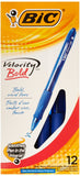 BIC Velocity Retractable Ballpoint Pen, Blue Ink, 1.6mm, Bold, Dozen