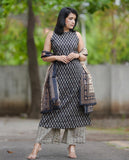 Gosriki Women'S Rayon Blend Straight Printed Kurta With Pant & Dupatta (Canasi Blue-Gs_S_Blue_Small),Blue,,B0DBM2R74V