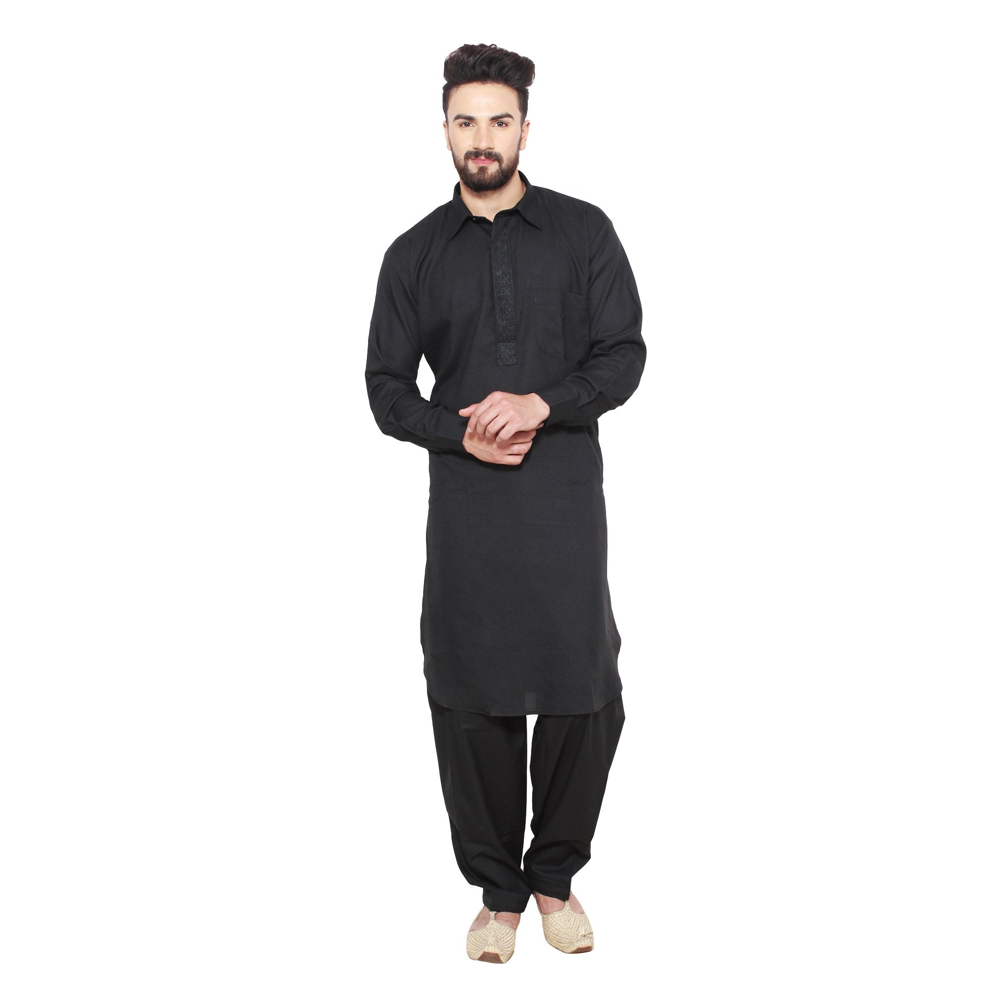 Sojanya (Since 1958 Men'S Black Cotton Blend Pathani Kurta & Salwar Set Size Xxl