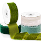 Preboun 4 Rolls Christmas Velvet Ribbon Total 24 yd Christmas Decorations Gift Wrapping Fringe Ribbon Raw Edge Frayed DIY Party 
