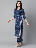 Gosriki Women'S Cotton Blend Printed Straight Kurta With Palazzo Set (Hand Block Blue-Ngt-Gs_S_Blue_Small),Blue,,B0CKLRFNQ6