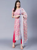 Anni Designer Women'S Cotton Blend Printed Straight Kurta With Pant & Dupatta (Waha Pink-Nw_Xxl_Pink_Xx-Large),Pink,2XL,,,