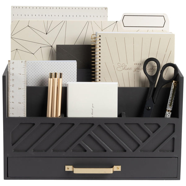 Blu Monaco | Wooden Mail Organizer With Drawer Gold Handle | Mail Sort ...