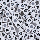 Yiizzxin 200pcs Square White Number 4 Beads for Bracelets,Single Digit 4 Acrylic Cube Bead,6x6mm Number Beads for Jewelry Making