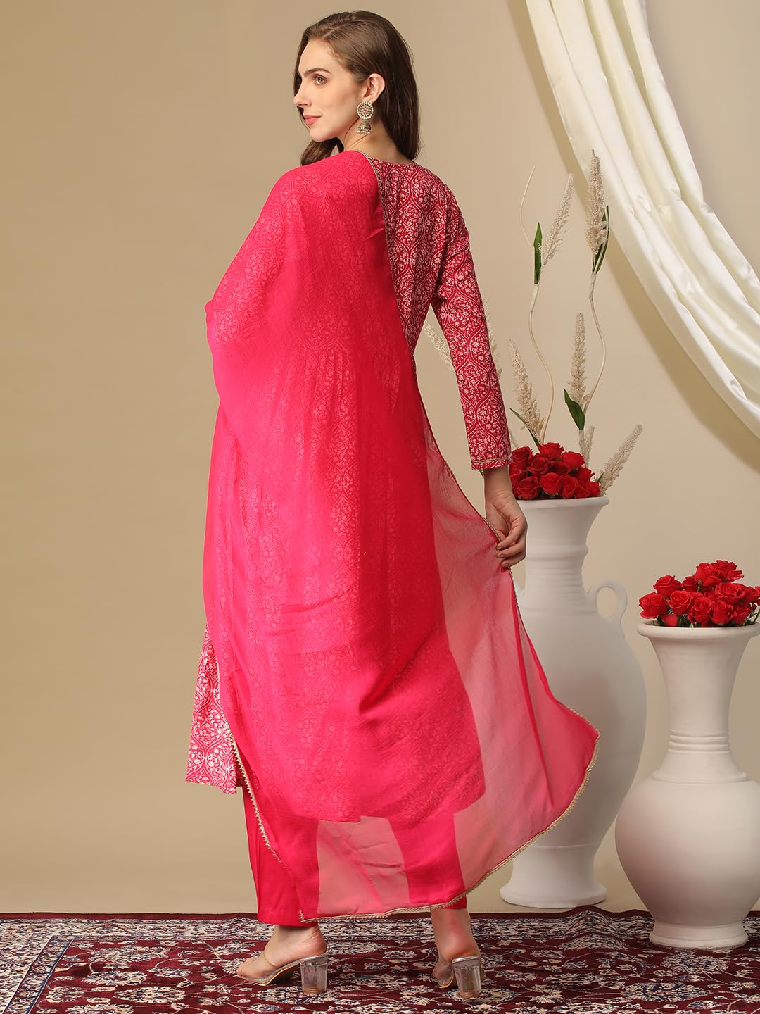 Gosriki Women'S Cotton Blend Printed Straight Kurta With Pant & Dupatta (Manchali-Rani-Nw-Gs_M_Pink_Medium),Pink,,B0D3BWYHPC