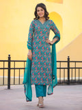 Anni Designer Women'S Rayon Blend Straight Printed Kurta With Pant & Dupatta (Shaniya Green-Vks04_L_Green_Large),Green,L,,,