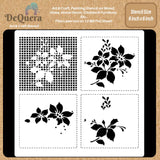 DeQuera Layered Stencil for Craft and Art Flower Fusion Checks Check Stencil Leaves and Flower Stencil Reusable Flower Ste