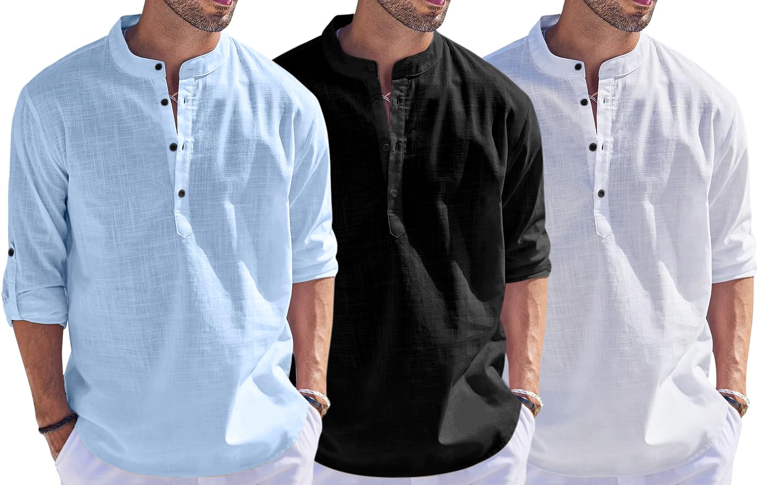 Bellstone Men'S Solid Regular Fit Dress Shirt (1500_3Combo_Sky-Black-White_Xl